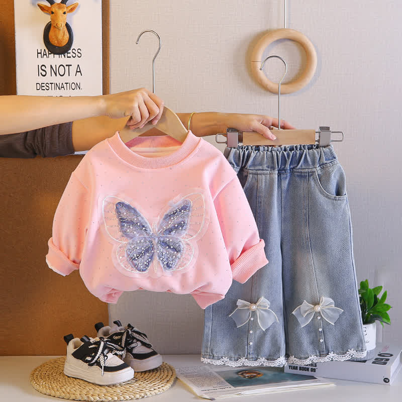 2-teiliges Set für Baby und Kleinkinder : Kleinkind - Sweatshirt und Denim - Rosa - 4-5J - image 4