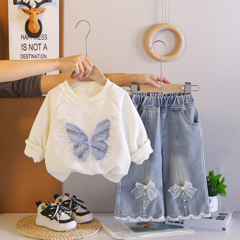2-teiliges Set für Baby und Kleinkinder : Kleinkind - Sweatshirt und Denim - Weiß - 4-5J - image 3