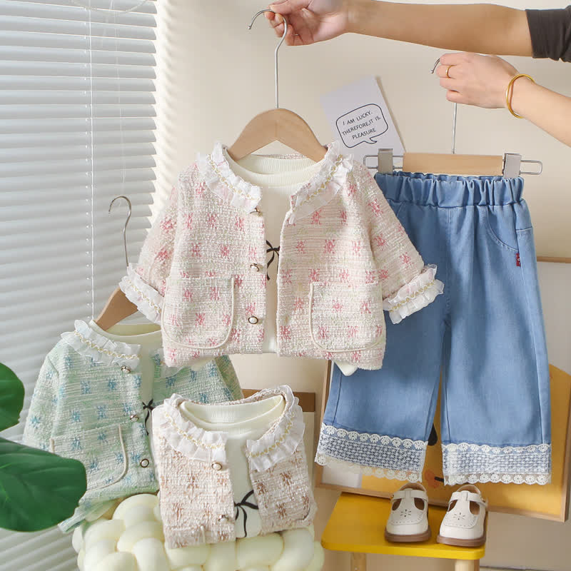 3-teiliges Set aus Tweed- Strickjacke und Denim für Baby und Babys (Mädchen) - image 1