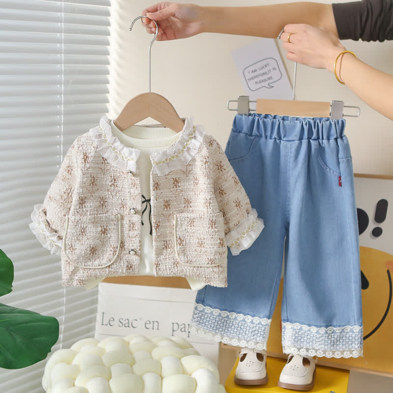 3-teiliges Set aus Tweed- Strickjacke und Denim für Baby und Babys (Mädchen) - Braun - 4-5J - image 3