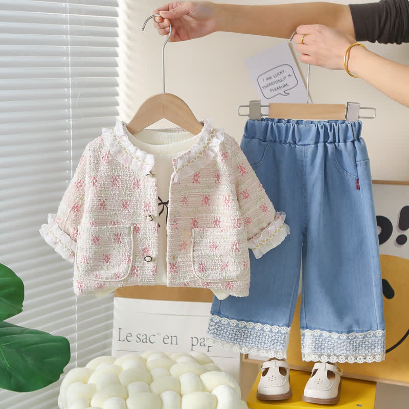 3-teiliges Set aus Tweed- Strickjacke und Denim für Baby und Babys (Mädchen) - Rosa - 4-5J - image 2