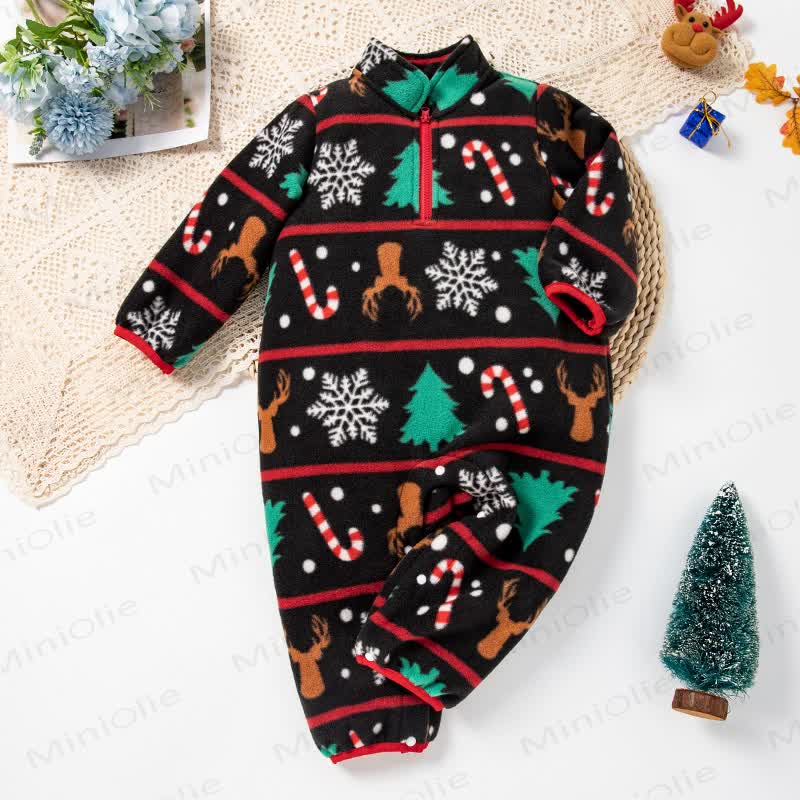 Baby Weihnachten Vlies Strampler mit halbem Reißverschluss - Schwarz - 18-24M - image 5