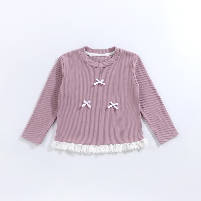 Langarm-T-Shirt mit Gerippt Schleife und Lace für Kleinkind - Lila - 10-11J - image 3
