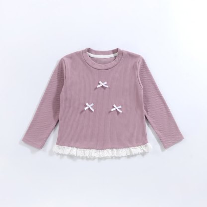 Langarm-T-Shirt mit Gerippt Schleife und Lace für Kleinkind - Lila - 10-11J - image 3