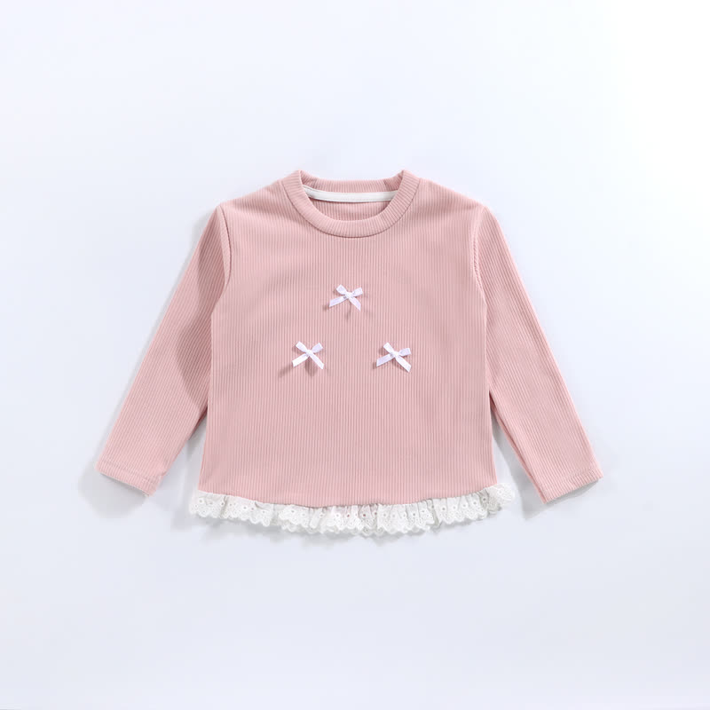 Langarm-T-Shirt mit Gerippt Schleife und Lace für Kleinkind - Rosa - 10-11J - image 4