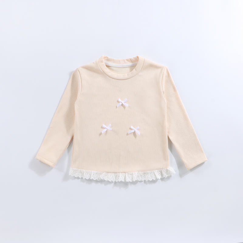 Langarm-T-Shirt mit Gerippt Schleife und Lace für Kleinkind - Beige - 10-11J - image 2