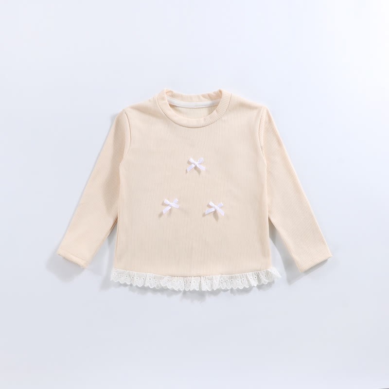 Langarm-T-Shirt mit Gerippt Schleife und Lace für Kleinkind - Beige - 10-11J - image 2