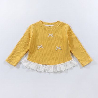 Langarm-T-Shirt mit Gerippt Schleife und Lace für Kleinkind - Gelb - 10-11J - image 5