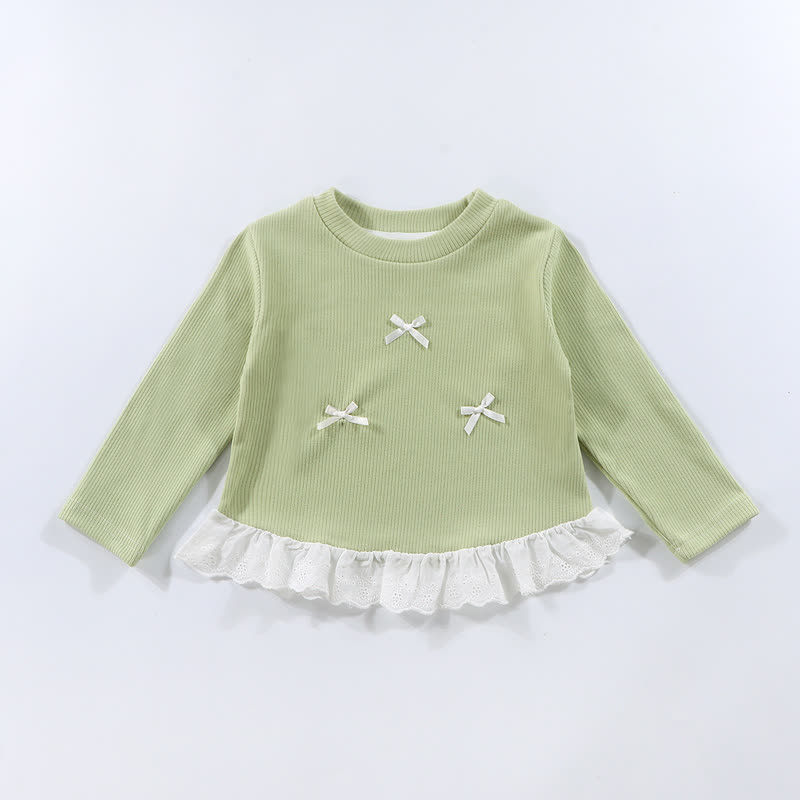 Langarm-T-Shirt mit Gerippt Schleife und Lace für Kleinkind - Hellgrün - 10-11J - image 6