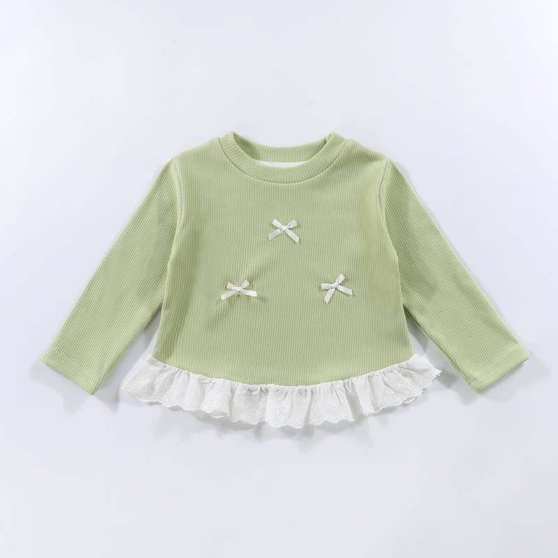 Langarm-T-Shirt mit Gerippt Schleife und Lace für Kleinkind - Hellgrün - 10-11J - image 6