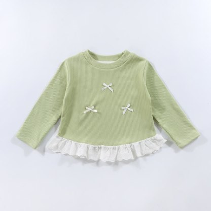 Langarm-T-Shirt mit Gerippt Schleife und Lace für Kleinkind - Hellgrün - 10-11J - image 6
