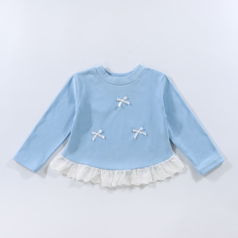 Langarm-T-Shirt mit Gerippt Schleife und Lace für Kleinkind - Blau - 10-11J - image 7