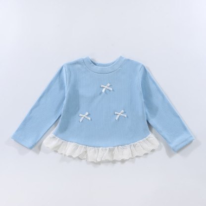 Langarm-T-Shirt mit Gerippt Schleife und Lace für Kleinkind - Blau - 10-11J - image 7