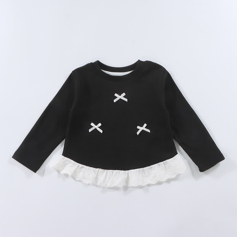 Langarm-T-Shirt mit Gerippt Schleife und Lace für Kleinkind - Schwarz - 10-11J - image 8