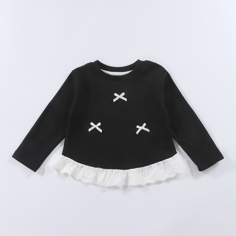 Langarm-T-Shirt mit Gerippt Schleife und Lace für Kleinkind - Schwarz - 10-11J - image 8