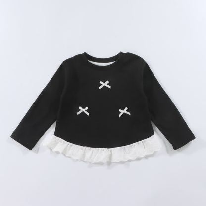 Langarm-T-Shirt mit Gerippt Schleife und Lace für Kleinkind - Schwarz - 10-11J - image 8