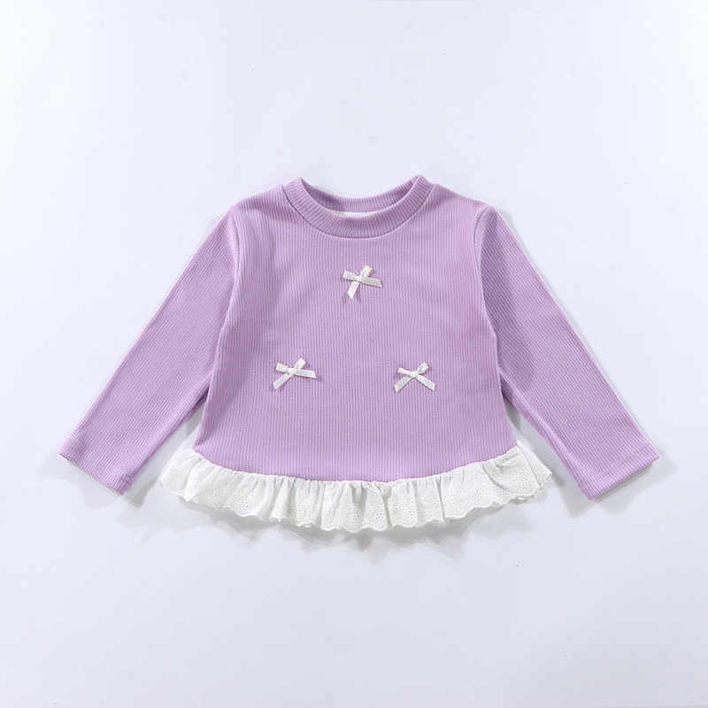 Langarm-T-Shirt mit Gerippt Schleife und Lace für Kleinkind - Hellviolett - 10-11J - image 9