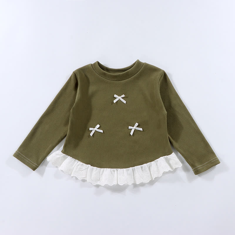 Langarm-T-Shirt mit Gerippt Schleife und Lace für Kleinkind - Grün - 10-11J - image 10