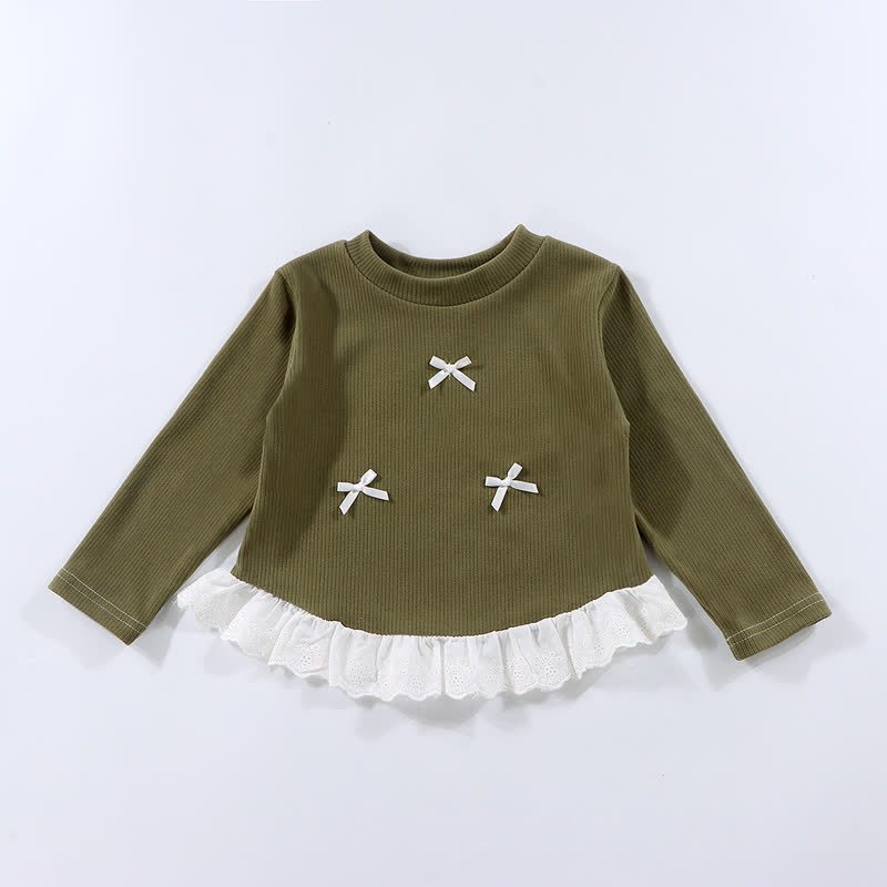 Langarm-T-Shirt mit Gerippt Schleife und Lace für Kleinkind - Grün - 10-11J - image 10