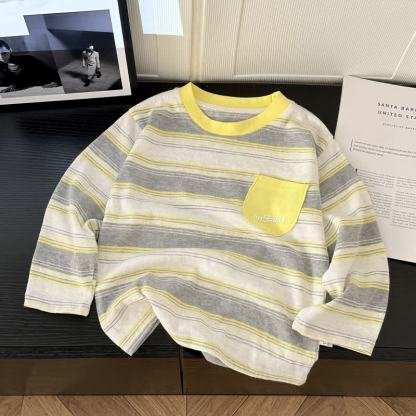 Langarm-T-Shirt mit Kontrastkragen und Streifen für Kleinkind - Gelb - 10-11J - image 2