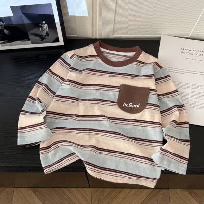 Langarm-T-Shirt mit Kontrastkragen und Streifen für Kleinkind - Braun - 10-11J - image 3