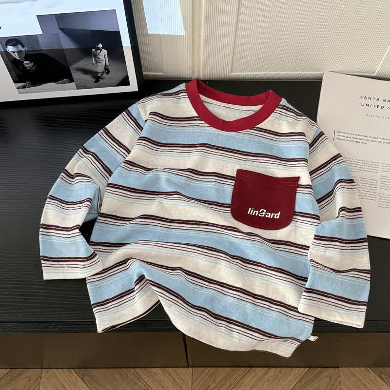 Langarm-T-Shirt mit Kontrastkragen und Streifen für Kleinkind - Rot - 10-11J - image 4