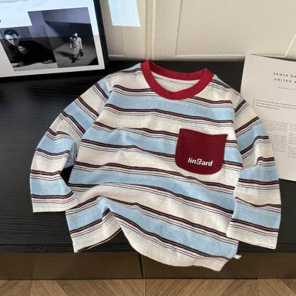 Langarm-T-Shirt mit Kontrastkragen und Streifen für Kleinkind - Rot - 10-11J - image 4