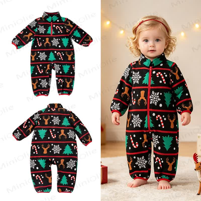 Baby Weihnachten Vlies Strampler mit halbem Reißverschluss - image 1