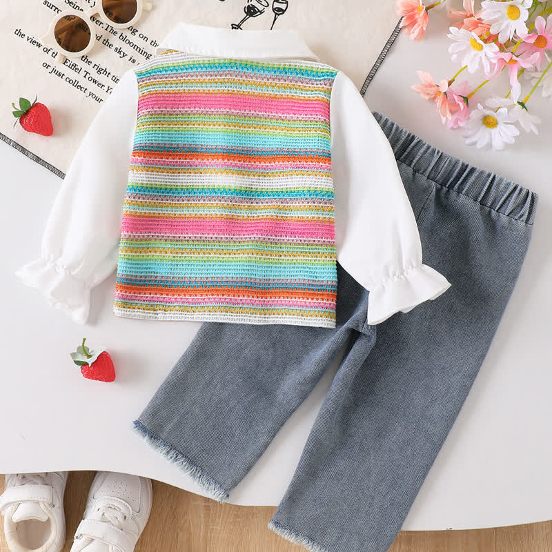 Dreiteiliges Set aus Bunt , Streifen Baby Stricken und Denim - image 2