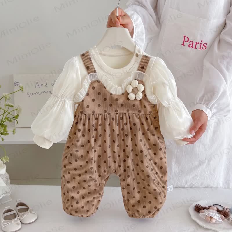 Baby Strampler mit Punktmuster und künstlichen Blume (2- Strampler) - Khaki - 18-24M - image 1