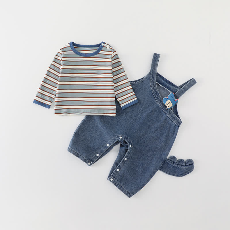 Zweiteiliges Set aus Blau Streifen T-Stück und Denim Overalls für Baby und Kleinkind - Blau - 2-3J - image 2