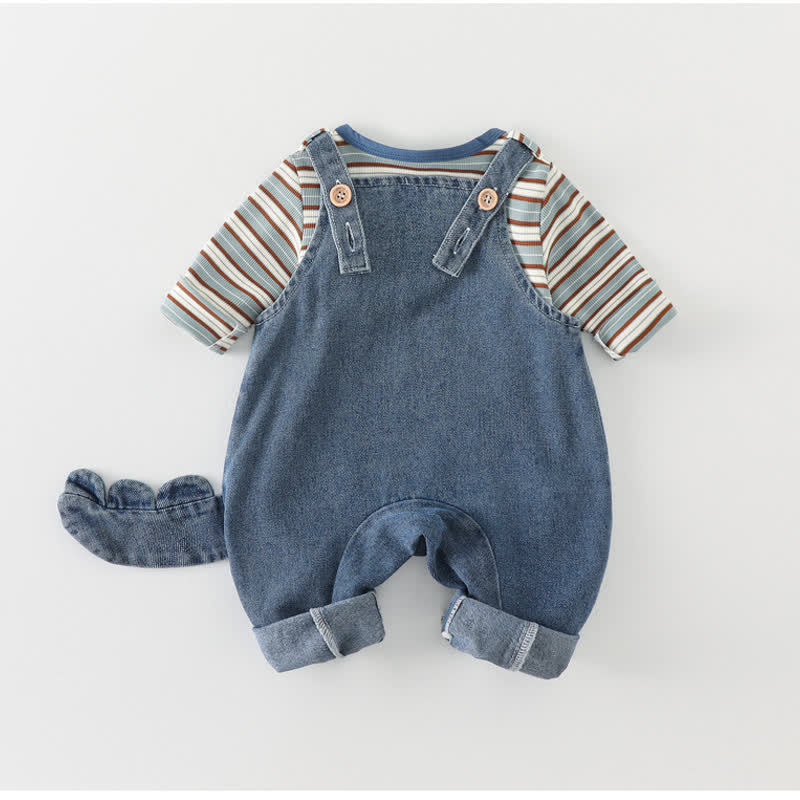 Zweiteiliges Set aus Blau Streifen T-Stück und Denim Overalls für Baby und Kleinkind - image 3