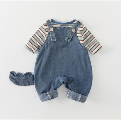 Zweiteiliges Set aus Blau Streifen T-Stück und Denim Overalls für Baby und Kleinkind - image 3