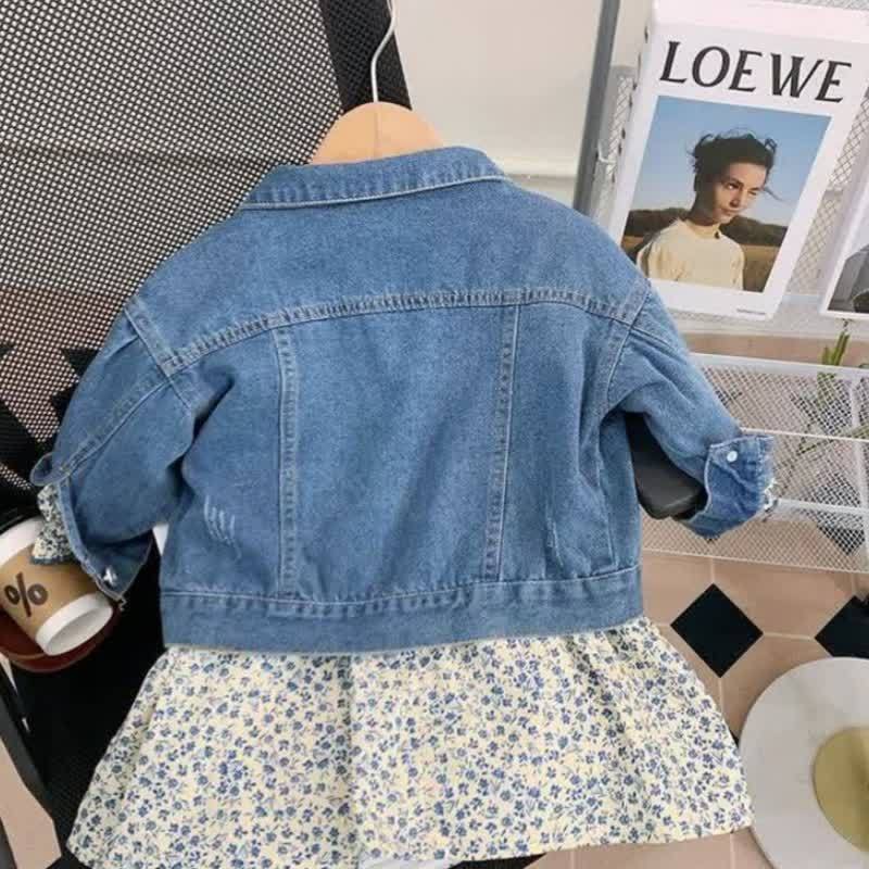 Zweiteiliges Set aus Blumen Kleid und Denim für Kleinkind - image 2