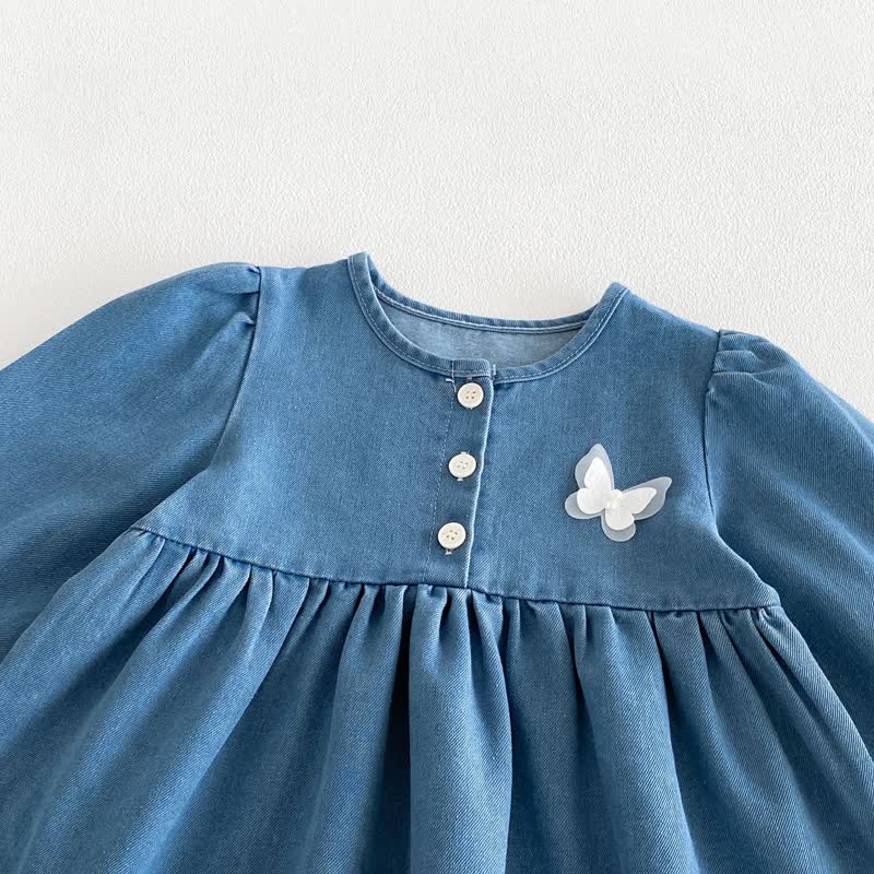 Baby Kleinkind Schmetterling, Denim, Lace und langen Kleid - image 3