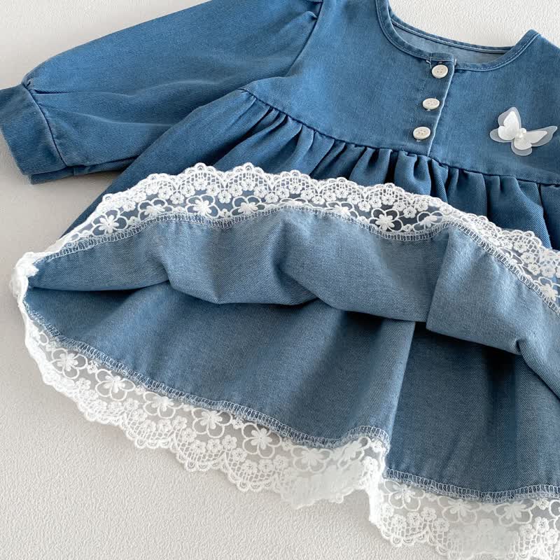 Baby Kleinkind Schmetterling, Denim, Lace und langen Kleid - image 7
