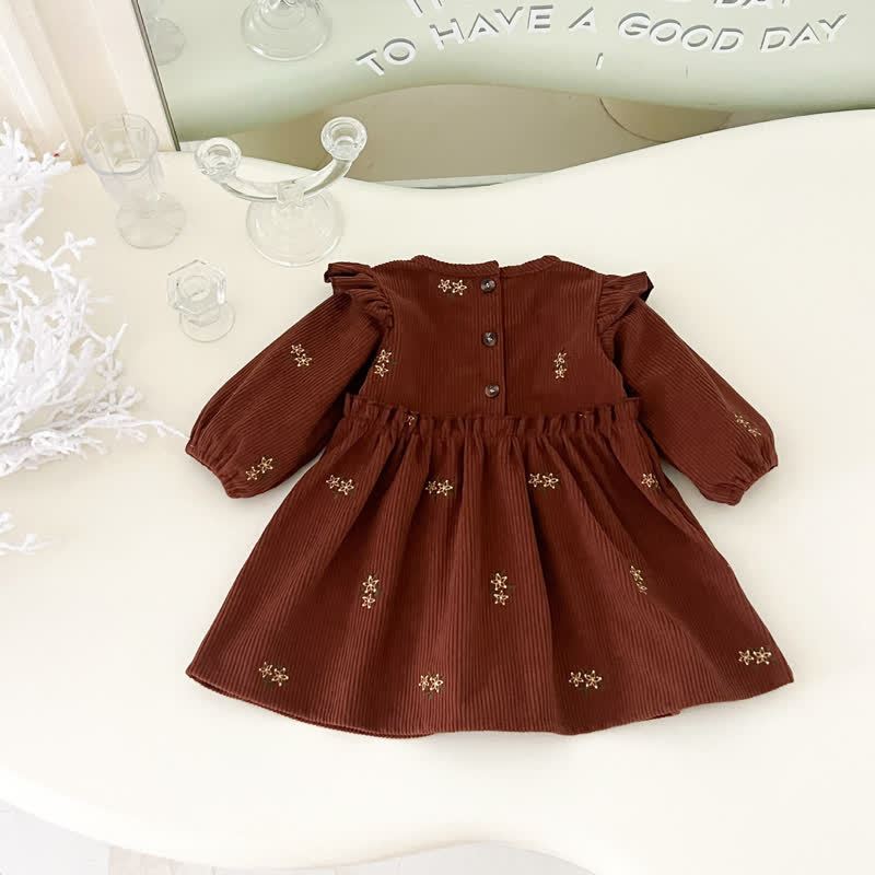 Baby Kleinkind Mädchen Braunes Kleid mit Blumen und langen Ärmeln - image 3