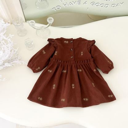 Baby Kleinkind Mädchen Braunes Kleid mit Blumen und langen Ärmeln - image 3