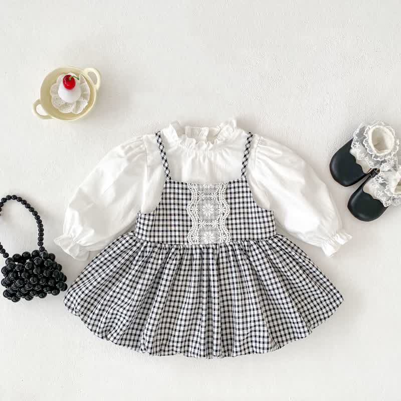 2-teiliges Set für Baby : Weißes Spitze und Gingham Kleid - image 2