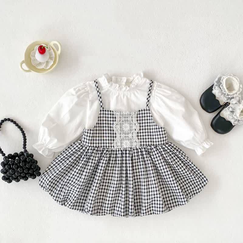 2-teiliges Set für Baby : Weißes Spitze und Gingham Kleid - image 2