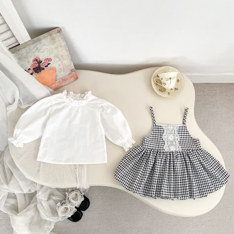 2-teiliges Set für Baby : Weißes Spitze und Gingham Kleid - image 3