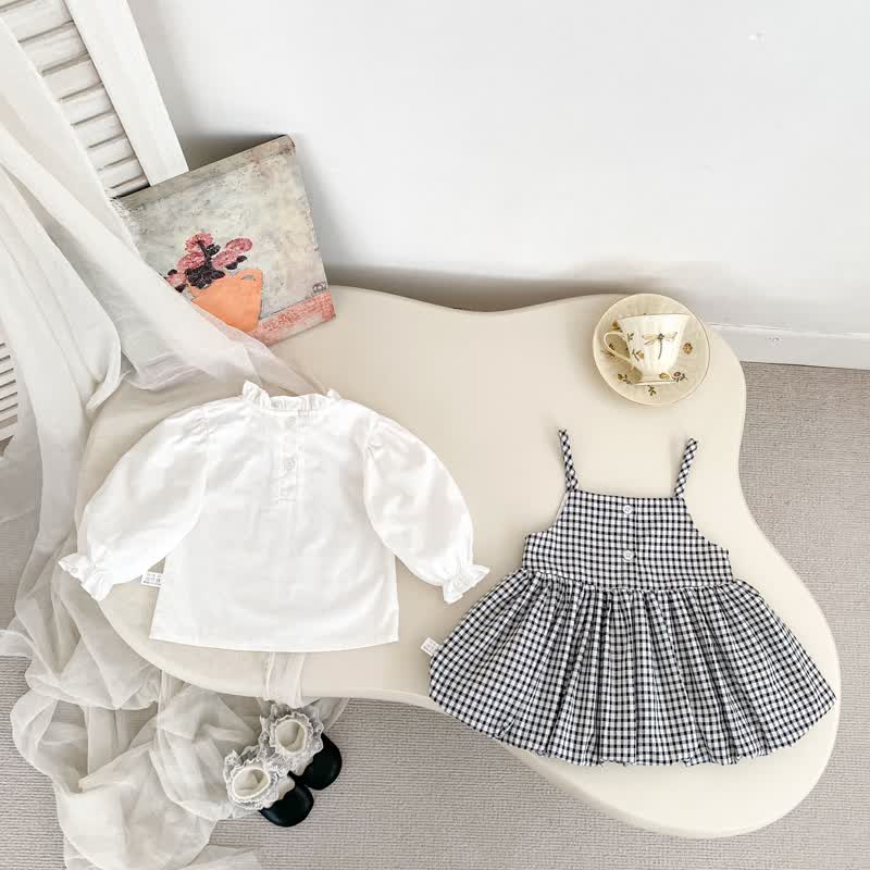 2-teiliges Set für Baby : Weißes Spitze und Gingham Kleid - image 4