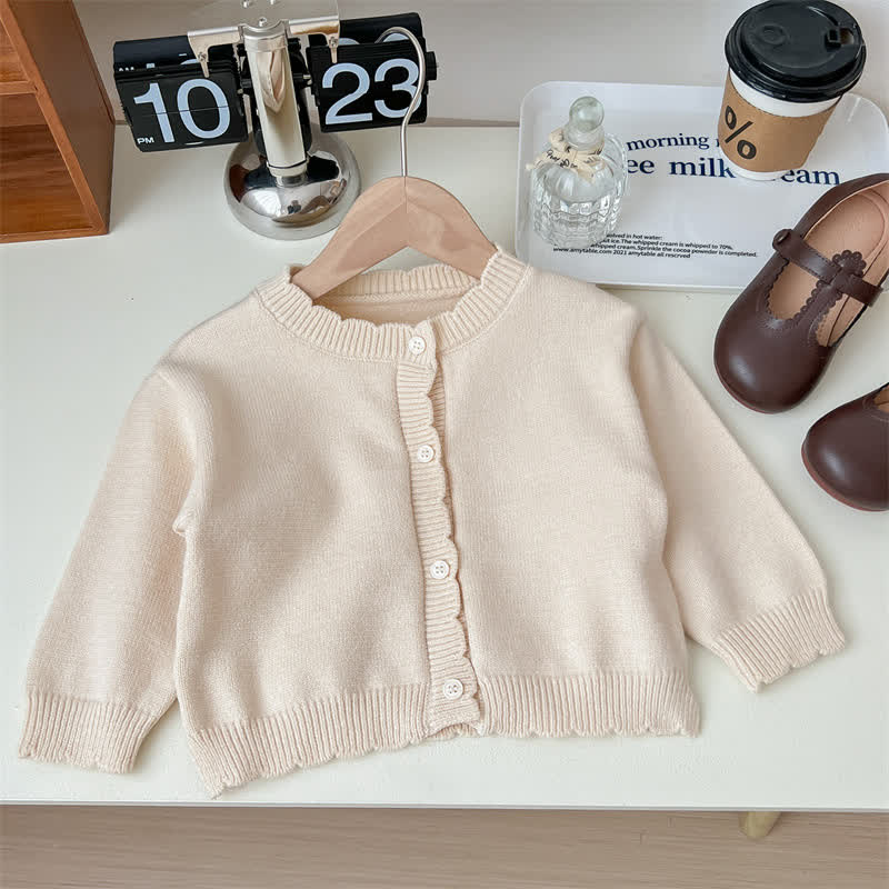 Beige Strickjacke oder Marineblau Blumen Kleid mit Blumenmuster für Kleinkind - Beige - 6.5-8J - image 2
