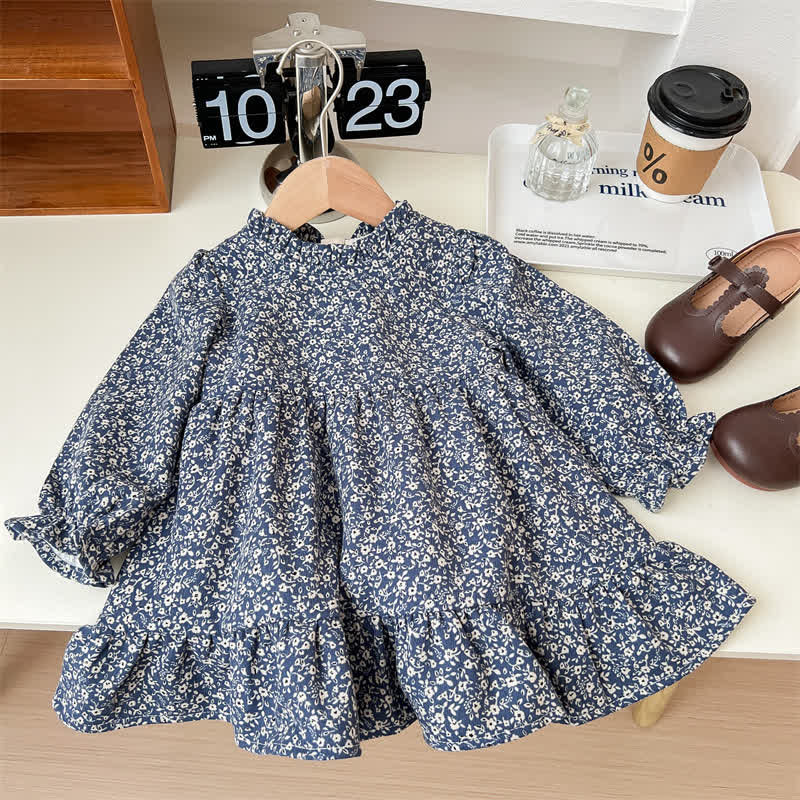 Beige Strickjacke oder Marineblau Blumen Kleid mit Blumenmuster für Kleinkind - Marineblau - 6.5-8J - image 3