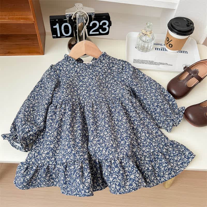 Beige Strickjacke oder Marineblau Blumen Kleid mit Blumenmuster für Kleinkind - Marineblau - 6.5-8J - image 3