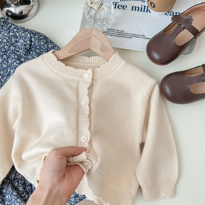 Beige Strickjacke oder Marineblau Blumen Kleid mit Blumenmuster für Kleinkind - image 4