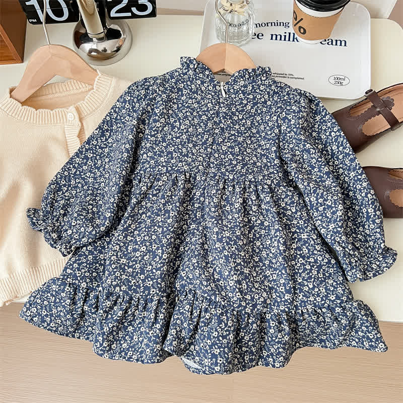 Beige Strickjacke oder Marineblau Blumen Kleid mit Blumenmuster für Kleinkind - image 6
