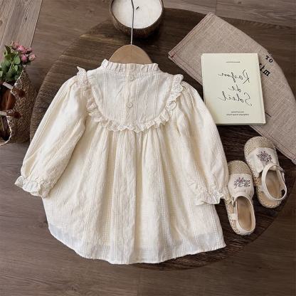 Beige Kleid mit Lace und langen Ärmeln für Kleinkind - image 3