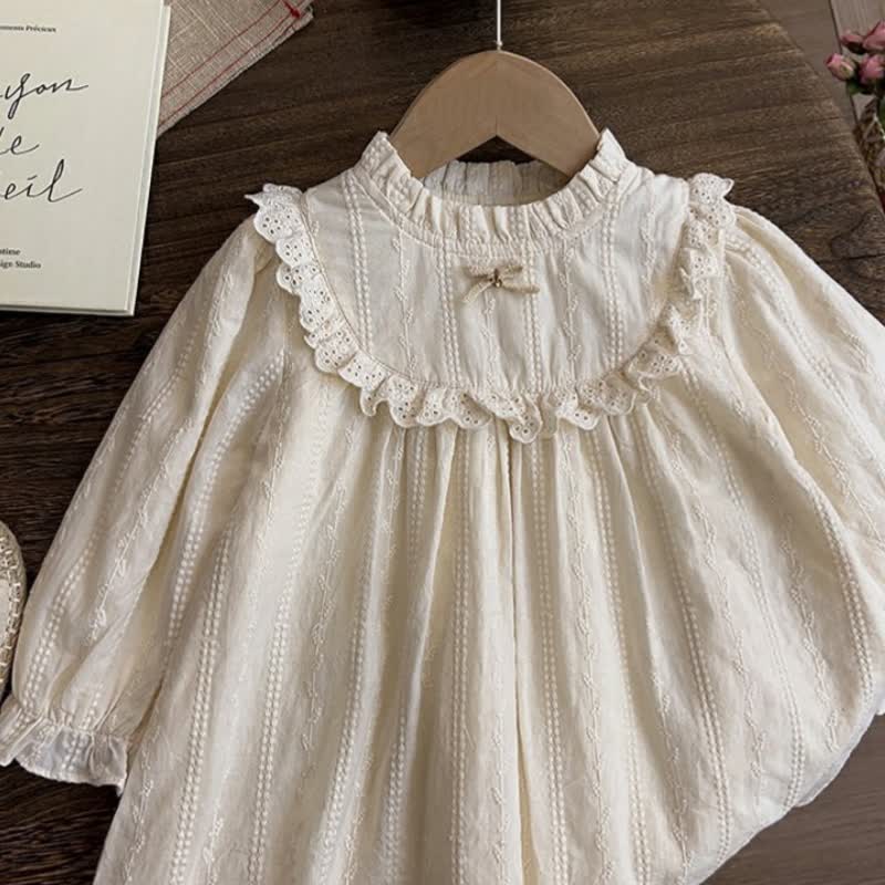 Beige Kleid mit Lace und langen Ärmeln für Kleinkind - image 4