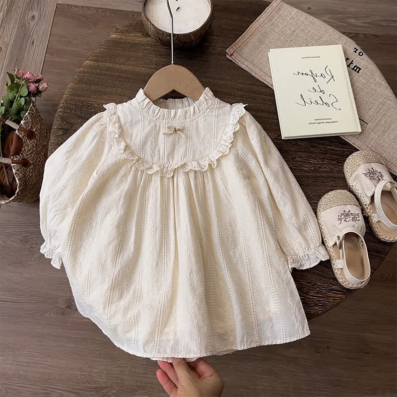 Beige Kleid mit Lace und langen Ärmeln für Kleinkind - image 1